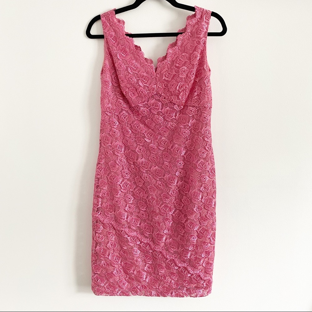 Donna Ricco Pink Lace Overlay V-Neck Sheath Dress